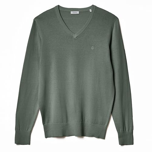 Coveri Maglione Uomo Scollo V Pullover Punta Tinta Unita Elegante Classico 100% Cotone (L - Verde)