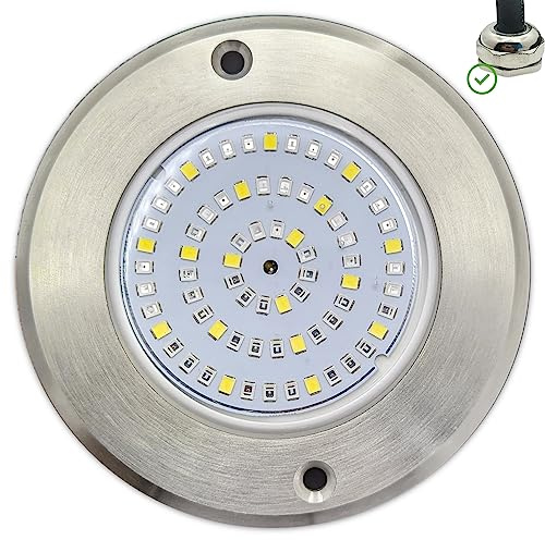 SWIMHOME Foco LED Mini Extraplano de Superficie para Pisicina | Acero Inoxidable Resistente Corrosión | Airless Relleno Resina | Ø11 cm 6W 12V/AC RGB On/Off (Cable 2 hilos)