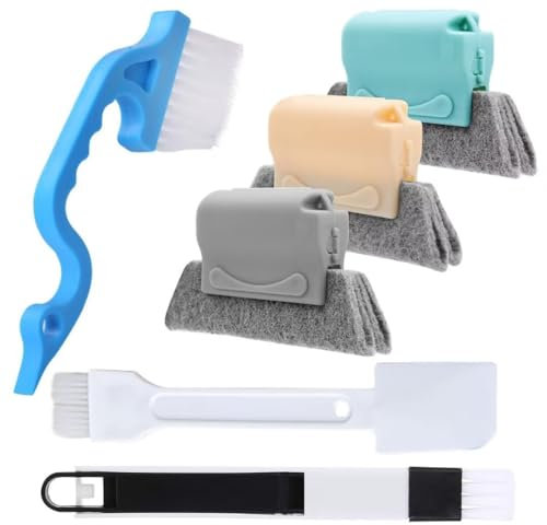 Xemnys Kit de cepillo de limpieza de ranura de ventana, cepillo de limpieza de grietas de puerta corredera, herramientas de limpieza de ranuras de mano para espacios pequeños