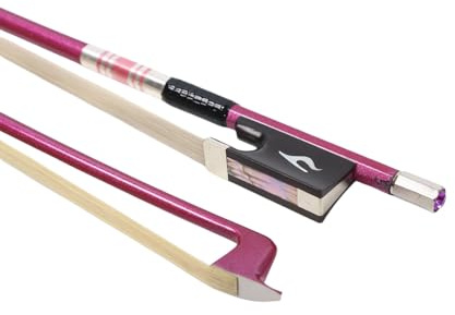 Yinfente Archetto per violino 4/4 in fibra di carbonio naturale bianco mongolo, rana in ebano con bel intarsio, testa di arco con diamante, 74 cm, 60 g, buona flessibilità/ben bilanciamento (rosa)