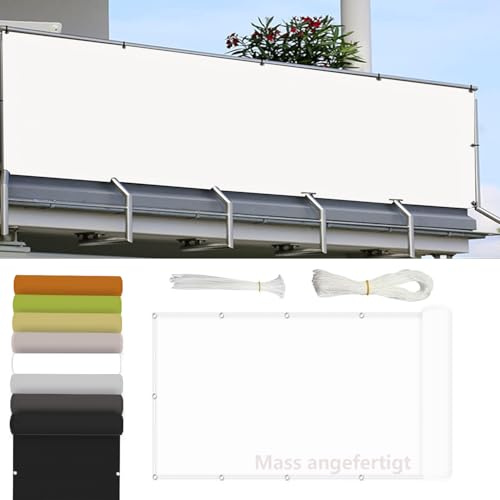 Sichtschutz Balkon Balkonverkleidung,Blickdichte UV-Schutzfür Balkongeländer Garten-80x350cm-Weiß