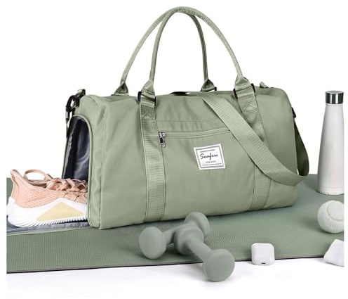 HYC00 Bolsa Gimnasio Deportiva Mujer Hombre Bolsa de Deporte Grande Bolso de Gimnasio con Compartimento Zapatos y Pocket Wet Bolsa Fitness Bolsas de Deporte de Mujer Piscina Gym Bag Women,Gris Verde