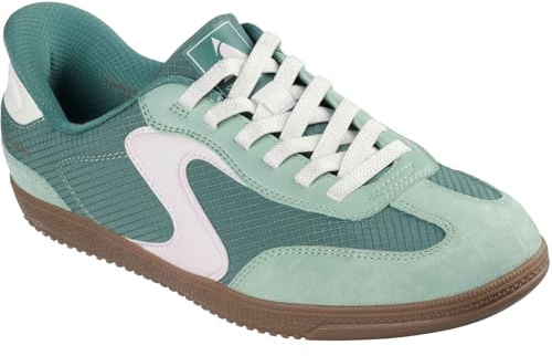 Skechers Women's Hotshot Everyday Ease Slip-On Sneakers, Green Nylon/Leather/Pink Trim, 4 UK