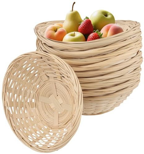 MAKTSAM 10 st 18 x 14 cm bambubrödkorg, oval bambukorg, praktiska brödkorgar vävda för matförvaring