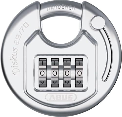 ABUS Vorhängeschloss Diskus Combo 29/70 - Zahlenschloss mit 4-stelligem Zahlencode für hohe Sicherheit - für innen und außen - Schlosskörper aus Edelstahl
