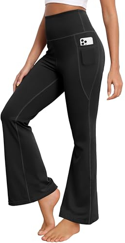 GRECERELLE Damen Yogahose Schlaghose Weite Stretch Sporthose Wide Leg Flared Elegant Leggings Jogginghose Freizeithose Bauchkontrolle Trainings Fitness Arbeit lässige Hose mit Taschen