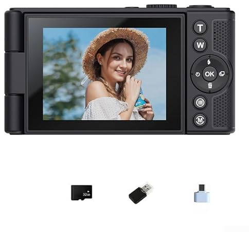 Cámara digital con video 4K, cámara de 64 MP con pantalla abatible de 180 , zoom 16X, pantalla IPS de 2.8 pulgadas, cámara de fotografía de vlogging de nivel básico para estudiantes (negro 32G)