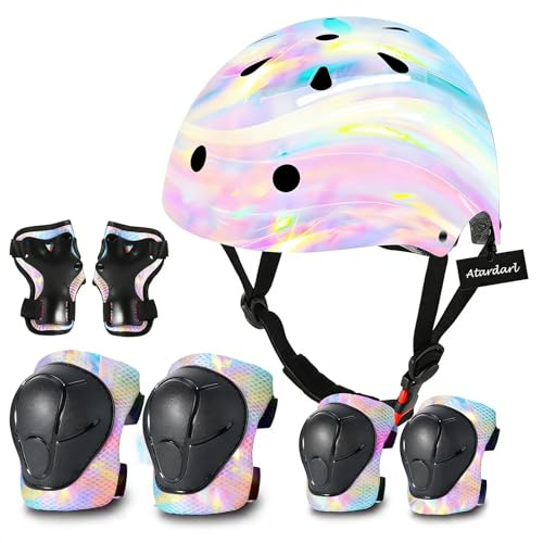 Regulierbarer Fahrradhelm Kinder mit Kniepolster,Ellenbogenpolstern,Handgelenksschutz – Kinderhelm für 3-5-8-14 Jahre –Ideal für Skaten,Fahrradfahren,Radfahren,Skateboarden –Für Jungen & Mädchen