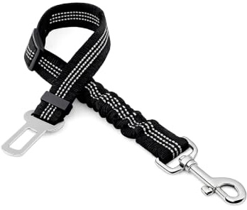 Dog Seat Belt for Cars, Adjustable Dog Seatbelt with Elastic Bungee Shock Absorber, Reflective Safety Restraint, Heavy Duty Swivel Clip, Universal for Small, Medium & Large Dogs, Black