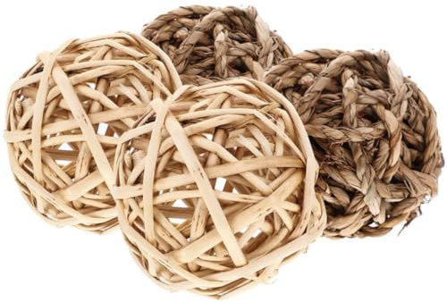 UKCOCO 4pcs Jouets à Mâcher en Paille pour Lapins et Chinchillas, Soins Dentaires L'ennui, Balles Naturelles pour Cage d'animaux de Compagnie