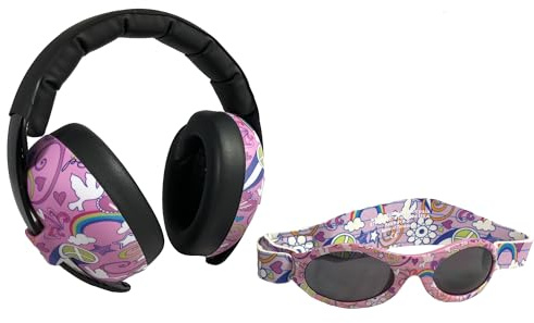 Banz Ear Defenders & Sunglasses Combo - Noise Cancelling Baby Headphones & Wrap Around Baby Sunglasses - for Infants & Toddlers, 0-36 Months, Adjustable Straps - 100% UV Protection, SNR 24dB
