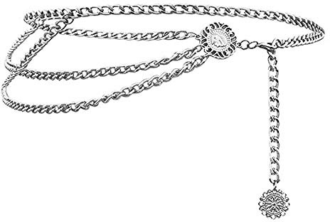 Jurxy Catena in Lega Multistrato Catenina per Donna Catena con Ciondolo a Cintura con Cintura Imbracatura Regolabile per Il Corpo per Abiti Jeans - Argento Stile 1