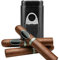 Humidor in Legno di Cedro Portatile per Sigari 3 Tubi con Supporto Taglierina in Acciaio Inox Custodia da Viaggio in Pelle Nero