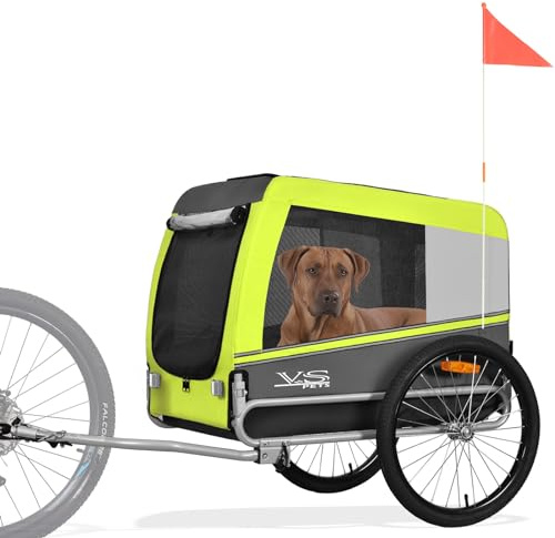 Tiggo Veelar Sports Pet Bike Trailer for Medium or Large Dogs, Folding Frame Bicycle Carrier Up to 78 LBS with Parking Brakes, Low Center of Gravity (Green)