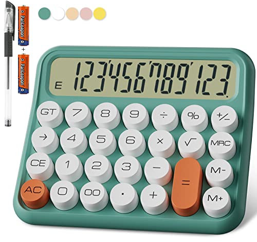 Niedlich Taschenrechner Schule, 12-stellig Extra Großes 5-Zoll-LCD-Display, Batterie Tischrechner Groß Büro Tasten Leicht zu Drücken, 15°Neigbarer Bildschirm für Taschenrechner Kinder(Grün)