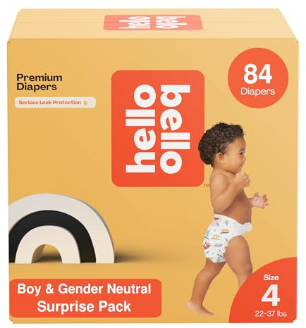 Hello Bello Premium Diapers, Size 4 (22-37 lbs) Surprise Pack for Boys - 84 Count, Hypoallergenic with Soft, Cloth-Like Feel - Assorted Boy & Gender Neutral Patterns