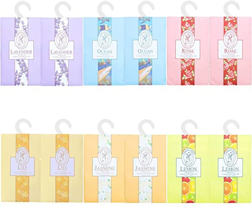 12 Pack Wardrobe Fresheners, Sachets With Hanging Sachets Aromatherapy Fragrance Sachet Bags Wardrobe Fresheners for Drawers Closets Room Wardrobe Bathrooms Cars (6 Different Fragrances)