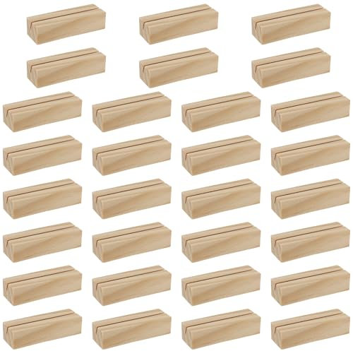 DAKFOOK 30 Pcs Wooden Place Card Holders, Wooden Table Number Stands, Wood Small Photo Picture Holders for Wedding, Party, Decoration, Photo Display, 7 x 2.3 x 1.7cm