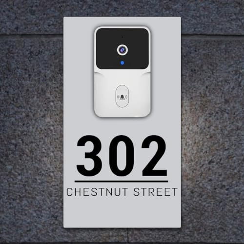 Personalised House Address Sign,Address Plaque Lighted with Doorbell,Custom Address Plaque, House Address Sign,Modern Door Plaque Acrylic Sign,Housewarming Gift (B-White-01)