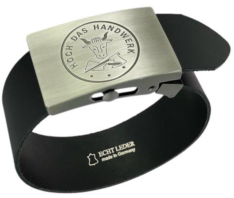 GravurManufakturBerlin Hosengürtel Metzger Fleischer Handwerk Zunftzeichen Textilgürtel weiss 4 cm breit Einheitslänge kürzbar