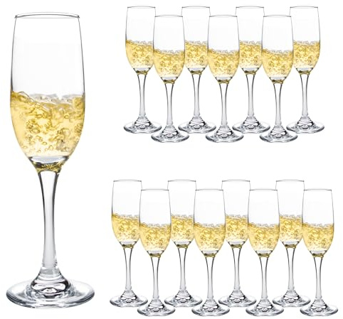 SHYRC Glass Champagne Flutes Set of 16, 6oz Classic Champagne Glasses, Sparkling Wine Glass, Champagne Flutes with Long Stem for Party, Wedding and Home - Clear