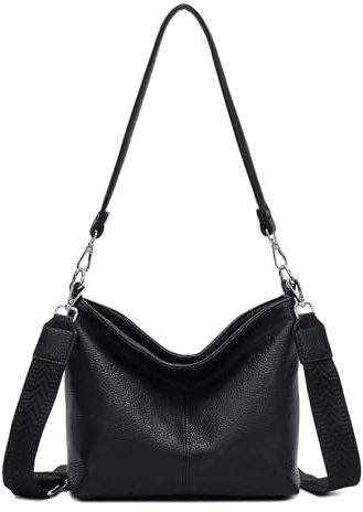 ITALYSHOP24 Damen Tasche Shopper Brusttasche Hobo Bag Schultertasche Crossbody Umhängetasche Beuteltasche Handtasche Crossover BodyBag Leder Optik Schwarz