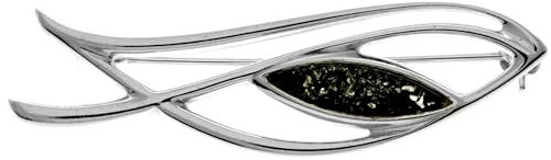 SilverAmber Jewellery Großbritannien – Echte grüne baltische Bernstein & 925 Sterling Silber klassische Brosche/Anstecknadel – AC804G