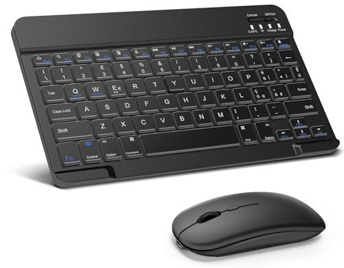 SOPPY Tastiera e Mouse Bluetooth Portatili, Mini Ricaricabile, Wireless per iPad/Samsung Tab/Lenovo Tab/iOS/Android/Windows, Layout Italiano (Nero)