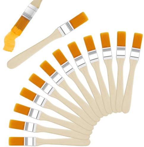 Ainiv Lot de 12 Pinceaux Peinture, Petit Pinceau en Nylon, Outils de Peinture à Pinceau Plat, Pinceaux Plats avec Manche en Bois pour Acrylique, Aquarelle, Nettoyage du Clavier, Murs, Retouches