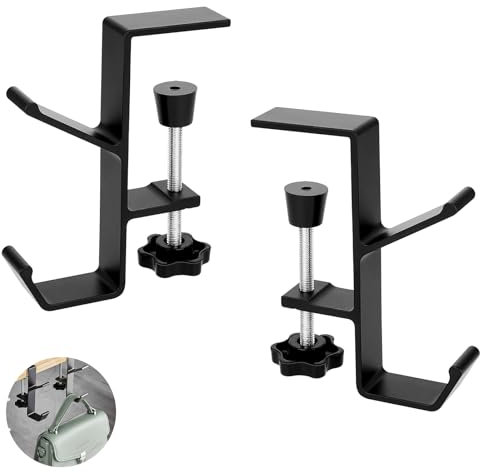 Auriculares con Ganchos Dobles, Gancho de Metal para Auriculares, Soporte de Auriculares Ajustable, Soporte para Auriculares, Gancho para Bolso, Gancho para Escritorio de Oficina, Negro