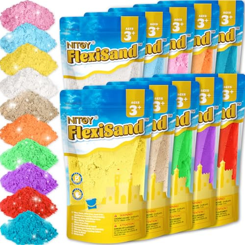 NiToy FlexiSand Vorteilspack – 8,6 kg formbarer selbsthaftender Sand in 10 Farben