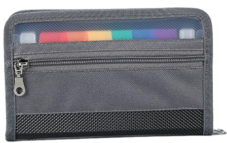 Cartella portadocumenti per formato A5, con chiusura lampo, con 13 scomparti, per assegni, fatture, ricevute, biglietti (28 x 16 cm)