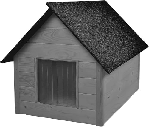 WOODOK Casa de Perro Grande Aislada - Caseta de Madera Impermeable y Resistente al Clima, Ideal para Invierno, Confort y Protección Total para Tu Mascota, Dimensiones Exteriores (Gris, 82x58x47 cm)