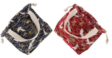 SECFOU 2pezzi Borsa Pranzo Giapponese Tracolla Da Sacchetto Bento Con Design Tradizionale Per Scuola e Ufficio Chiusura Corda Leggera e Pratica Per Tutti