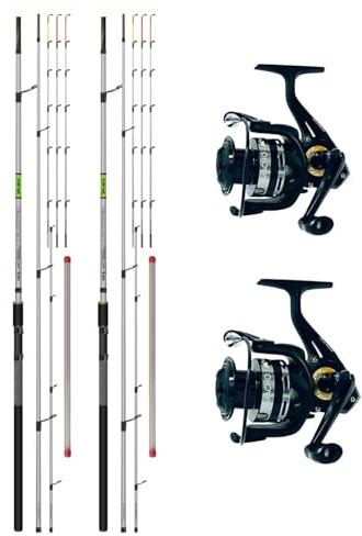 kolpo doppia combo kit pesca feeder canna in carbonio azione 50 gr adatta alla pesca in mare lago e fiume e mulinello macho