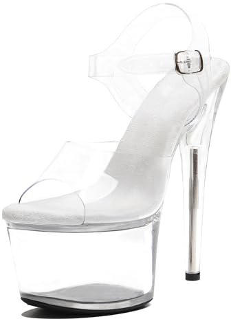 WUXIN H&P Talons strip-teaseuses pour femme - Plateforme transparente sexy super haut - Talons de pole dance exotiques - Chaussures de bal - Mode - Bout ouvert - Boucle - Sandales à lanières - 17 cm