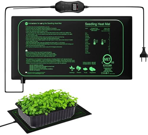 GOMETY Tappetino riscaldante per piante con termostato da 50 W, 52,5 x 25 cm, per piantine, rettili, animali domestici, IPX4, impermeabile, regolazione della temperatura per germinazione e serra da