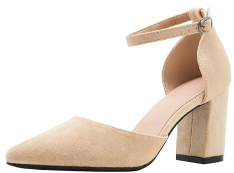 GYUBL Scarpe con Tacco Donna in Pelle Scamosciata Suola in Gomma Cavo e Tacco Largo Eleganti e Comode,Modèle HD-YB-7,Beige-7,EU34