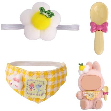 Clothes Set for 5.9in/6.7in Dolls , 3-Piece Plush Flower Hat, Bib, Rice Spoon Yellow 15cm & 17cm Toy Outfit Accessories Cute Tomato Clothing for Dolls Dress Up(Only Outfit)