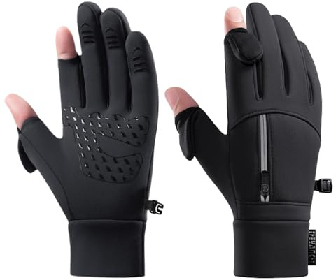 Aartner 1 Pair Waterproof Thermal Gloves, Touchscreen Gloves with Finger Cap, Winter Fingerless Glove for Men & Women, Suitable for Cycling, Running, Driving, Fishing(M)
