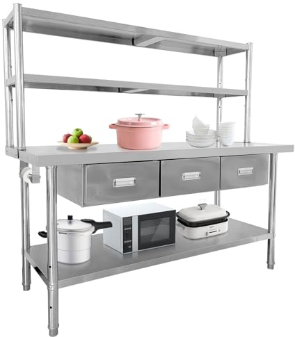 71 x 24 Stainless Steel Table with 3 Drawers & Shelves, Prep Table with Adjustable Undershelf & Paper Towel Holder, Heavy-Duty Food Prep Worktable for Commercial Kitchen Restaurant Garage Warehouse