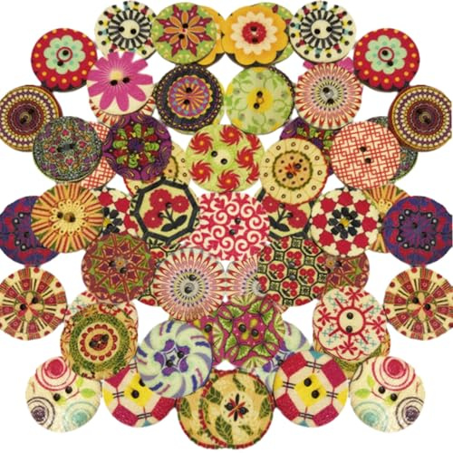 200 Pcs Wooden Buttons, 15mm Vintage Floral 2-Hole Sewing Buttons for Crafting, Mixed Natural Color Round Buttons for Cardigans, DIY, Sewing, Decoration
