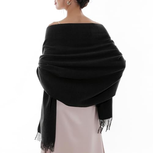 RIIQIICHY Sciarpa Nero Donna Pashmina Scialle Invernale Caldo Stola Elegante Cerimonia Regalo Donna