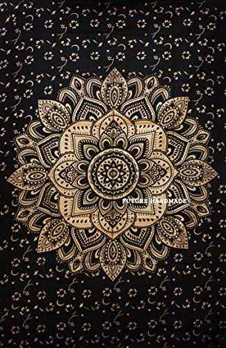 Future Handmade - Tapiz bohemio y psicodélico de pared con un diseño de mandala de estilo indio de la luna y del sol para colgar de la pared, DESIGN 13