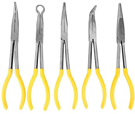 5 Stück Spitzzangen Set, Langbeckzange Zündkerzenzange Spitzzange mit rutschfestem Griff, O förmige Klemme Lange Spitzzange