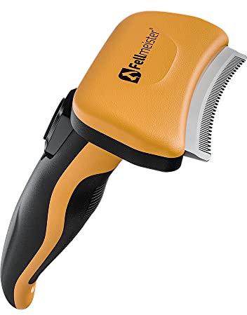 Fellmeister® Unterfellbürste für Hunde & Katzen zur Entfernung der Unterwolle - Fellbürste mit Druckknopf zum Schutz vor Verletzungen für Mensch & Tier - Haustierbürste (Größe M)