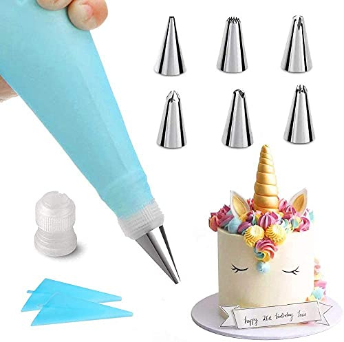 Nipek Poche professionnelle en silicone lavable et réutilisable avec 6 douilles pour décoration de gâteaux Bleu Ciel