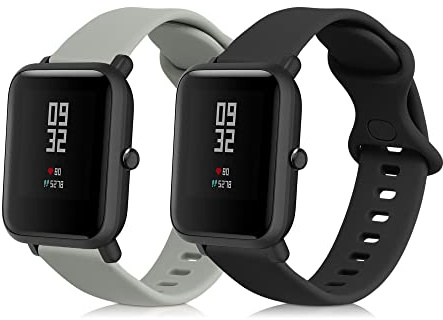 kwmobile 2X Uhrenarmband für Huami Amazfit Bip/Bip Lite Armband - Fitnesstracker Band Set aus TPU Silikon - Ersatzarmband Smartwatch - Grau Schwarz