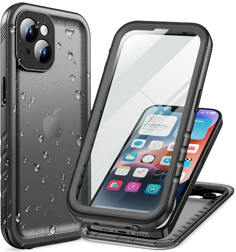 Cozycase Top 360 Vattentätt Stöttåligt Skal för iPhone 14, Svart | Militär Fodral Waterproof Shockproof Rugged Full Body Case med Full Skärm Kamera Skydd Skärmskydd Kameraskydd Mobilskal