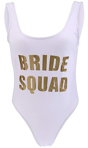 zalati Dam en del baddräkt brud brev tryck badkläder bodysuit strandkläder baddräkt högt skuren bikini, Vita brudtrupp, one size
